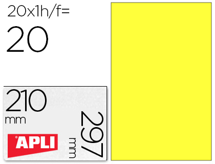 CJ20 hojas A4 20 etiquetas adhesivas Apli 02878 210x297mm. color amarillo ILC